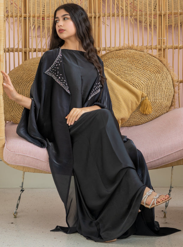 Glimmering Abaya - Crystal grey beadwork