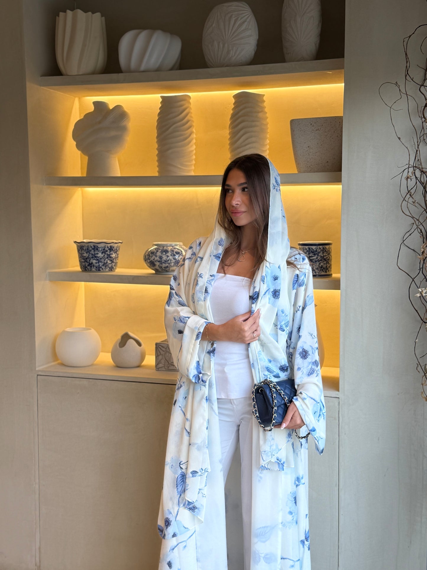 Printed Chiffon Abaya - Blueberry Cheesecake
