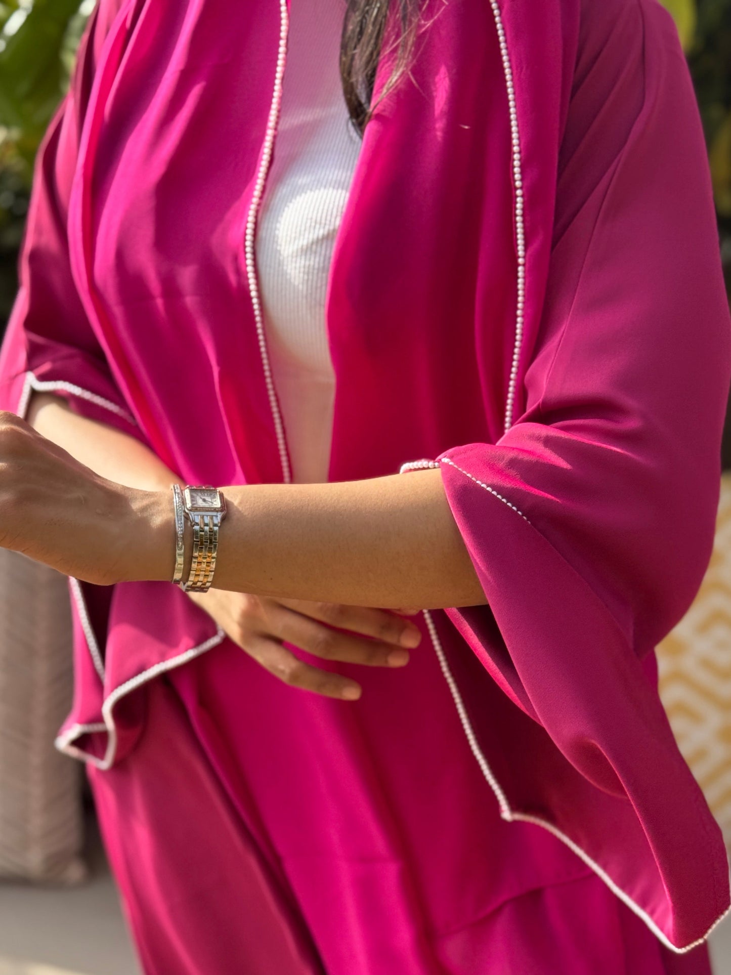 Dainty Pearl Abaya - Magenta