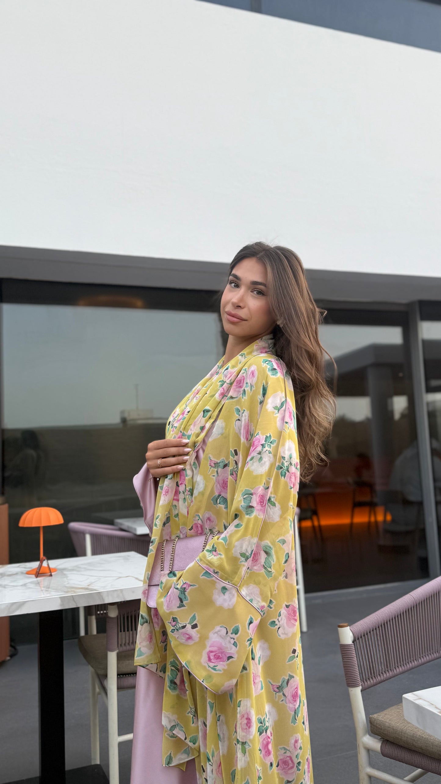 Printed Chiffon Abaya - Buttercup Rose
