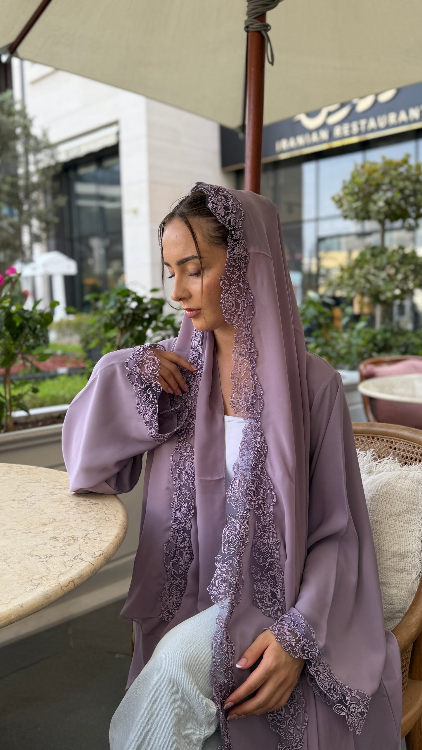 Rose Lace abaya - Lavender