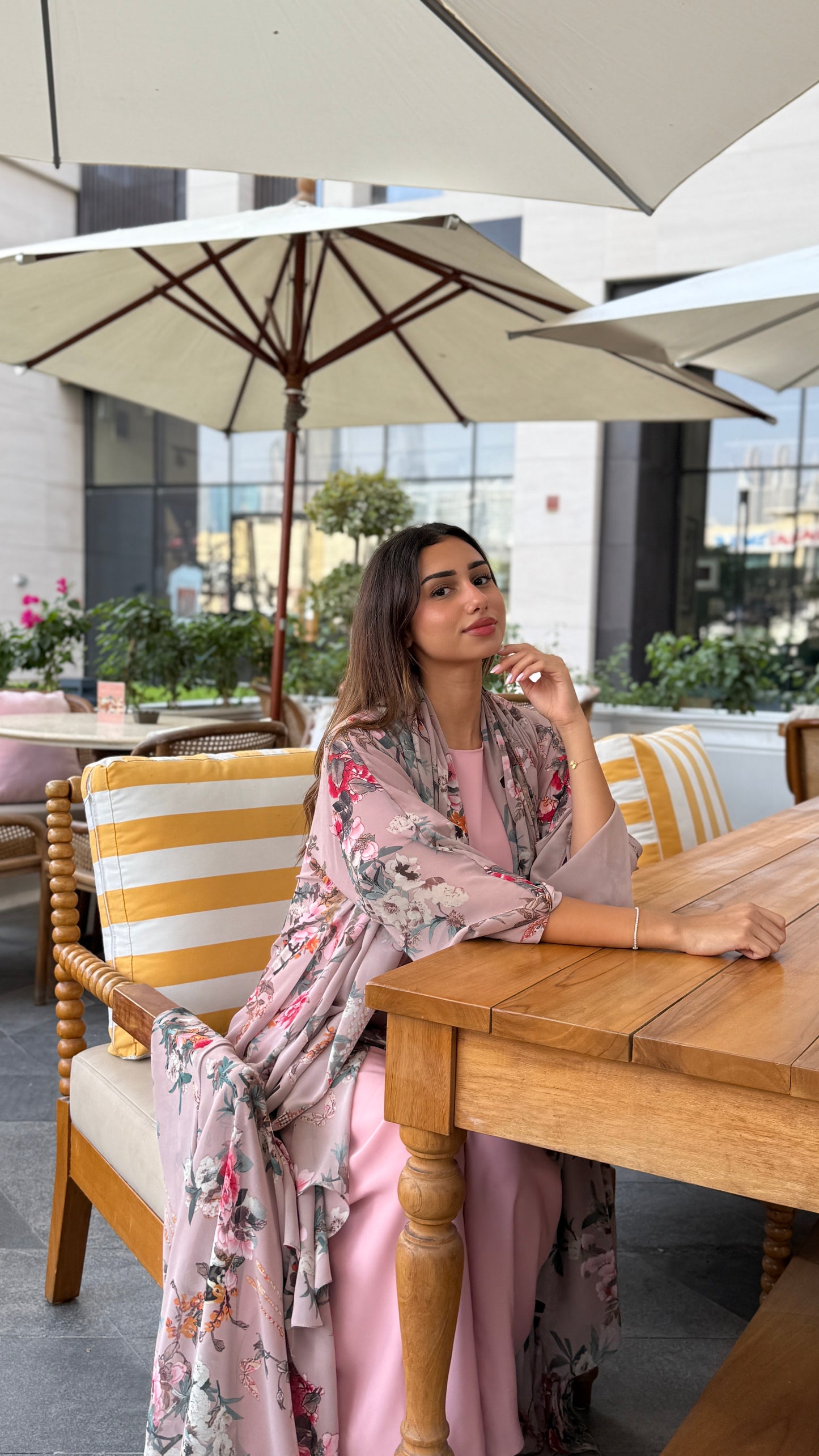 Printed Chiffon Abaya - Mauve Gardenia