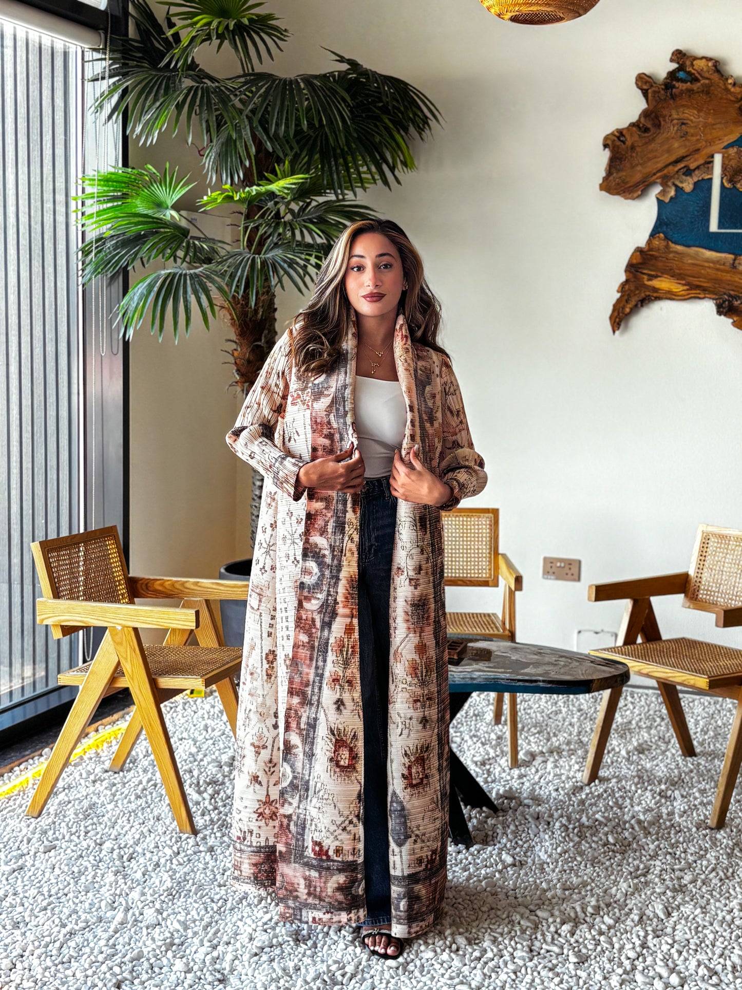 Printed Abaya - Caramel Dusk Plisse
