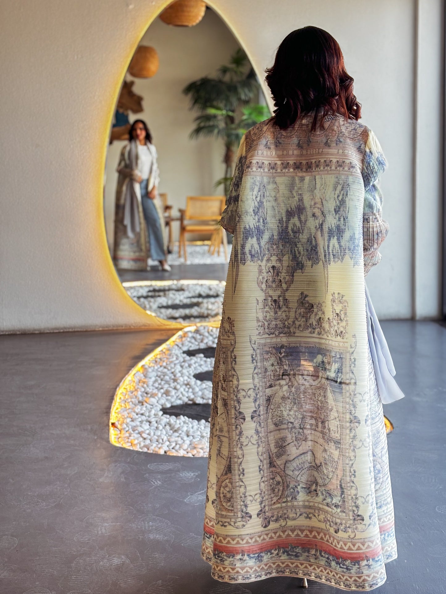 Printed Abaya - Seashore Plisse