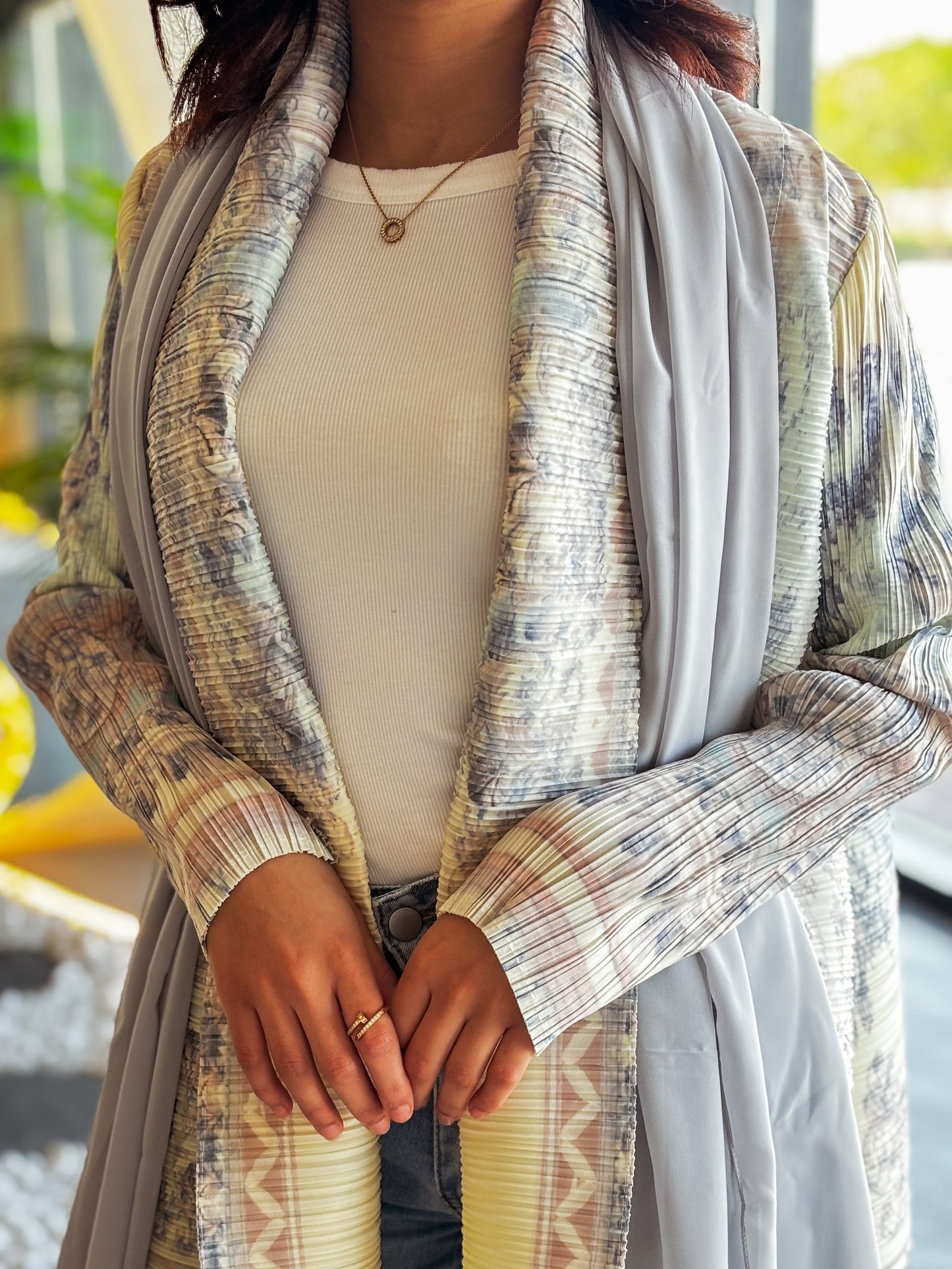 Printed Abaya - Seashore Plisse