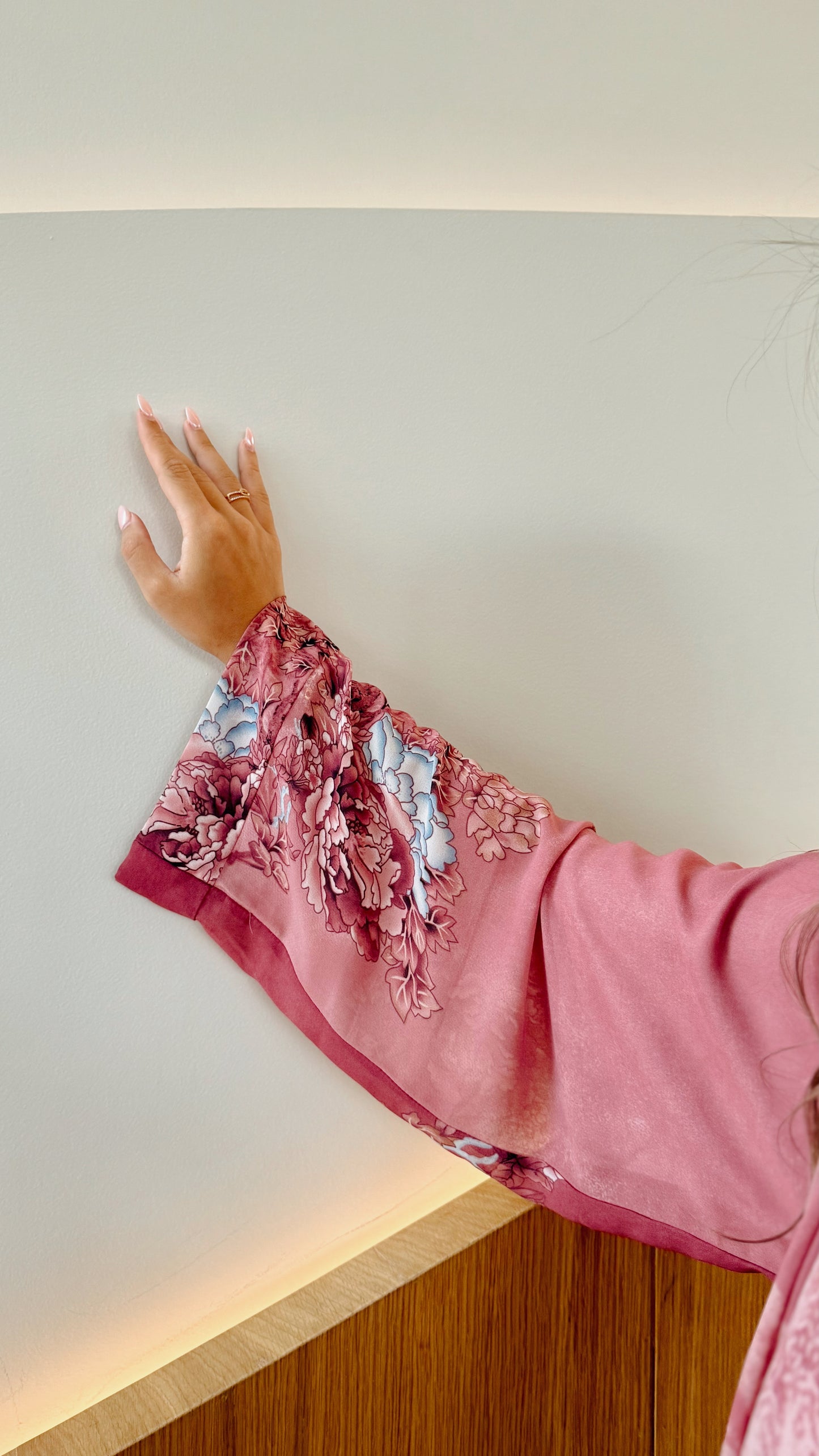 Printed Chiffon Abaya - Fuchsia Petals
