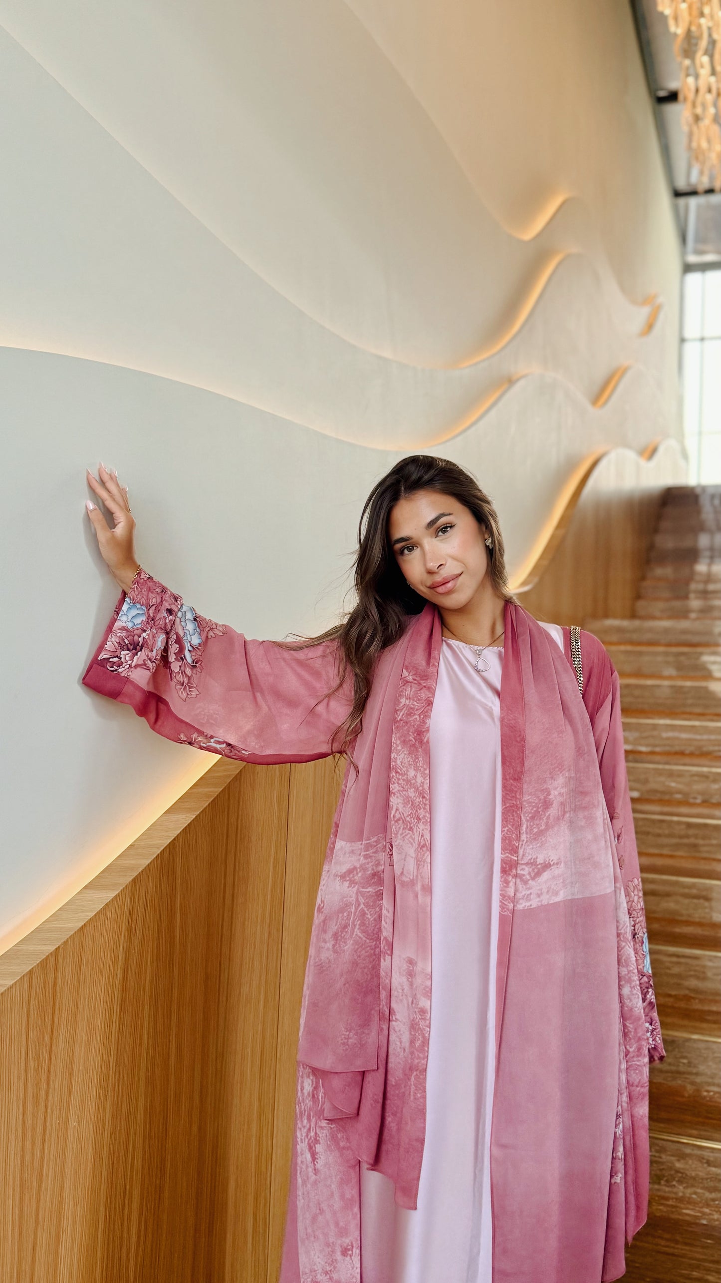Printed Chiffon Abaya - Fuchsia Petals
