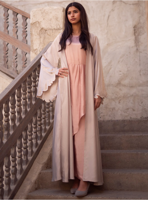 Silver and apricot abaya set