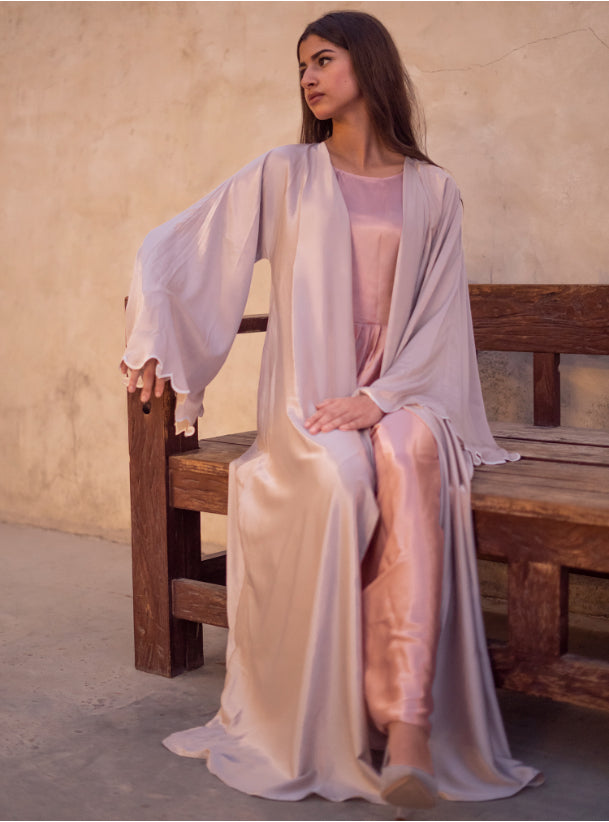 Silver and apricot abaya set