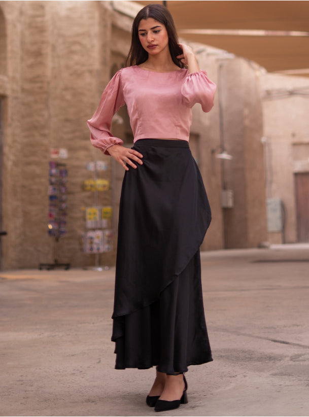 Blush and black skirt set