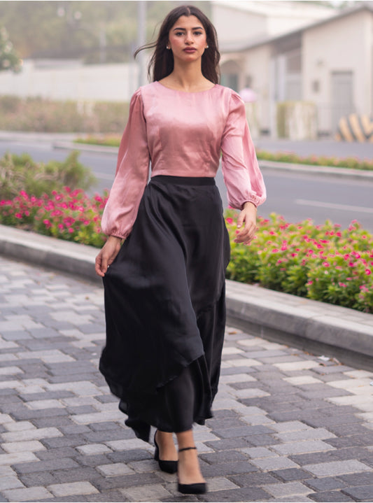 Blush and black skirt set