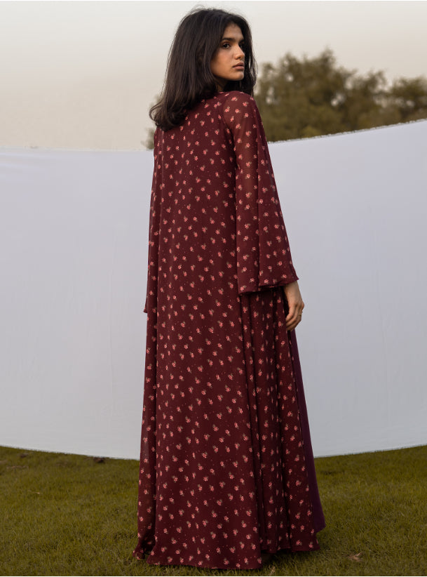 Maroon floral abaya