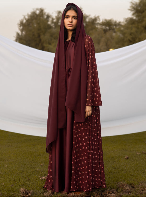 Maroon floral abaya