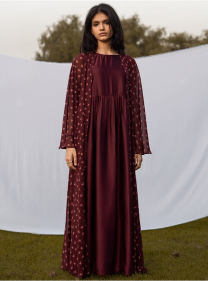 Maroon floral abaya