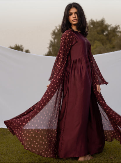 Maroon floral abaya