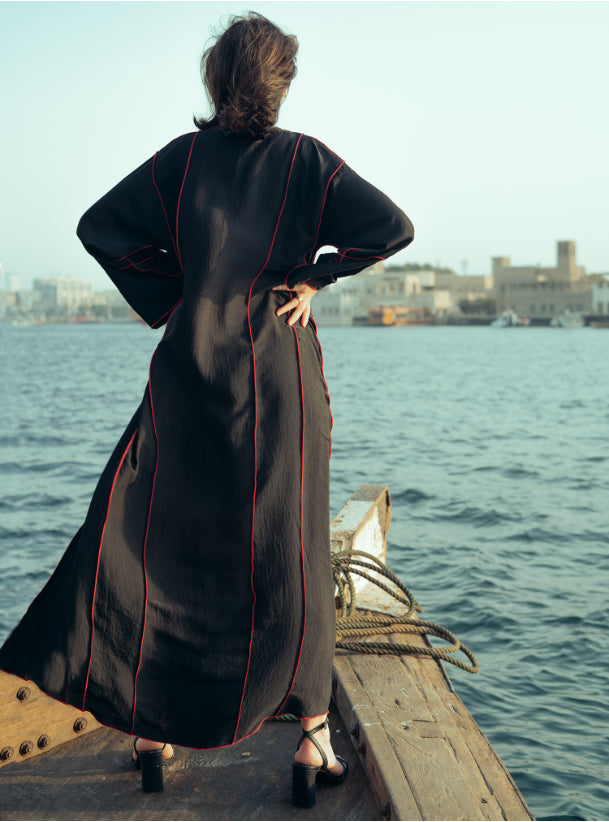 Thread Abaya - Black & Red