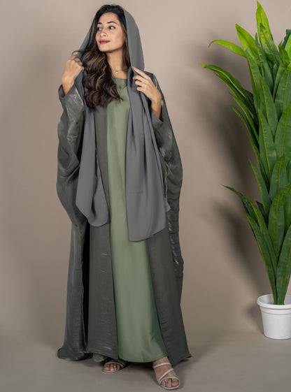 Shimmer bahraini abaya - olive green