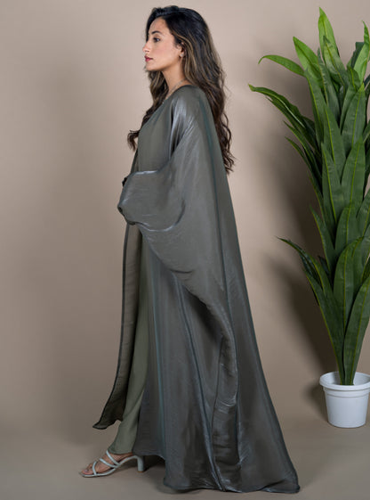 Shimmer bahraini abaya - olive green