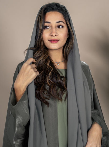 Shimmer bahraini abaya - olive green