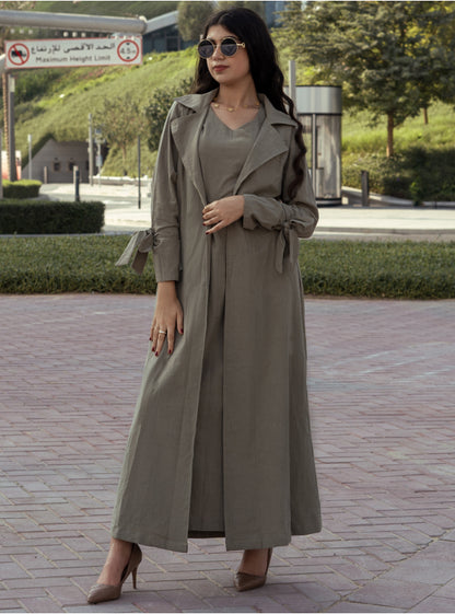 Linen Bow Dress - Army Green