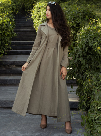 Linen Bow Dress - Army Green