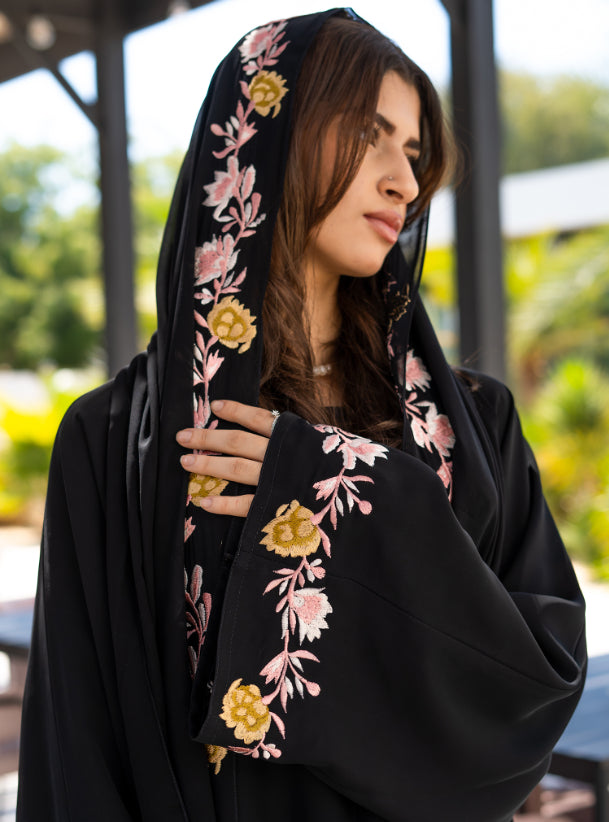 Flower embroidered abaya