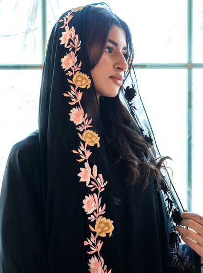 Flower embroidered abaya