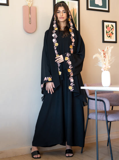 Flower embroidered abaya