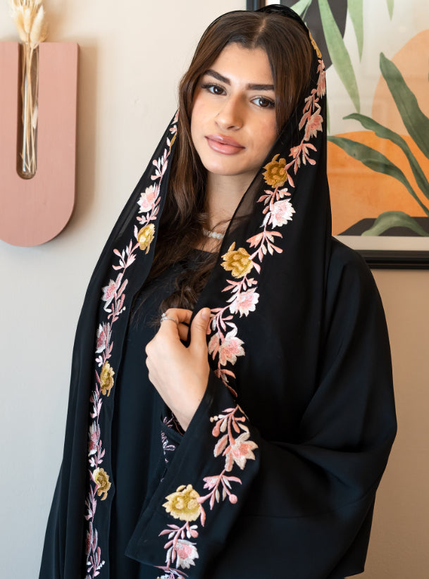 Flower embroidered abaya