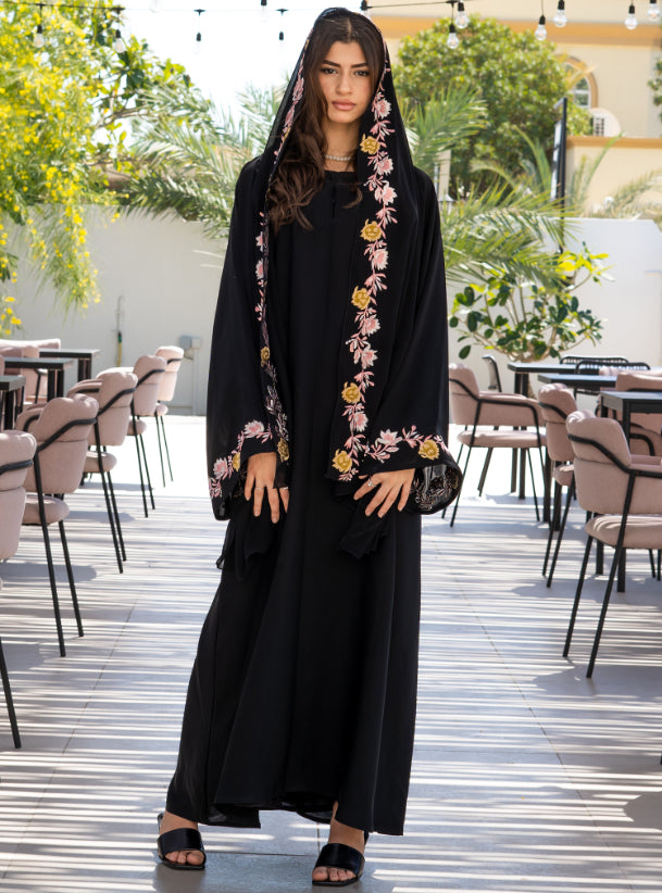 Flower embroidered abaya