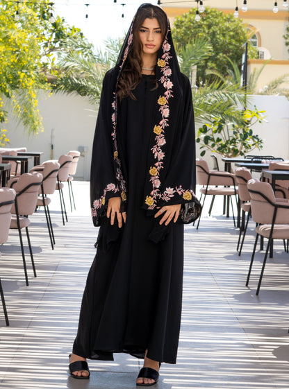 Flower embroidered abaya