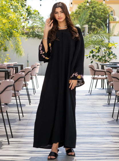 Flower embroidered abaya