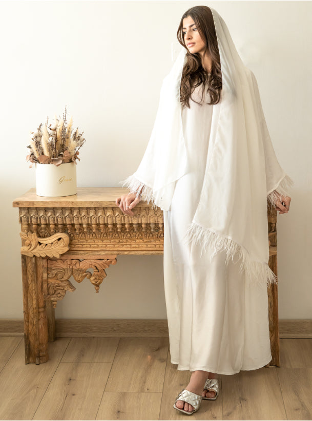 Ivory feather abaya