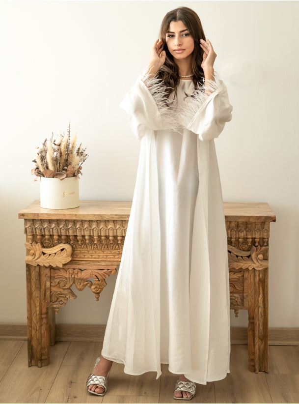 Ivory feather abaya