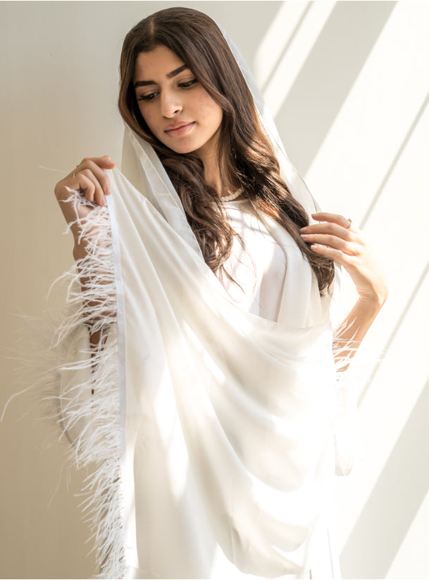 Ivory feather abaya