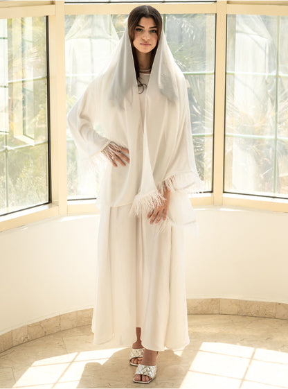 Ivory feather abaya