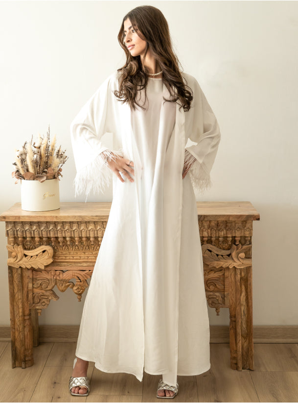 Ivory feather abaya