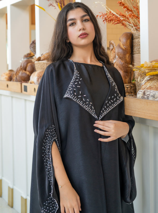 Glimmering Abaya - Crystal grey beadwork