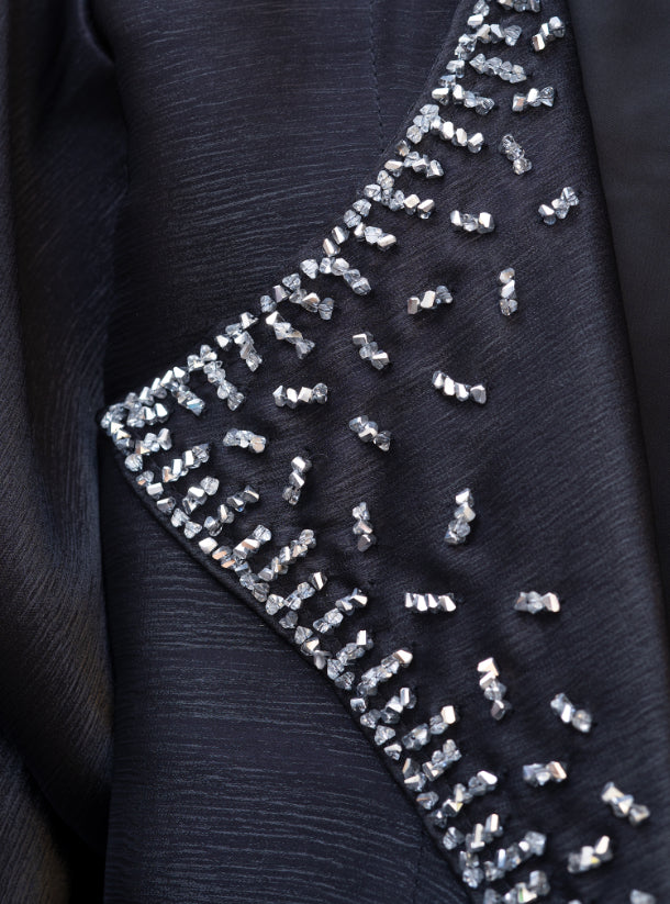 Glimmering Abaya - Crystal grey beadwork