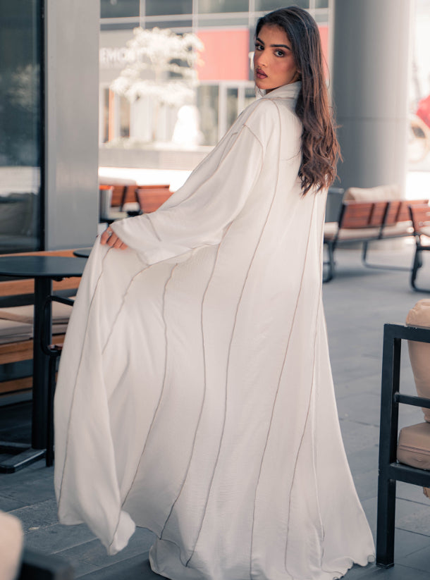 White Abaya - mocha thread color