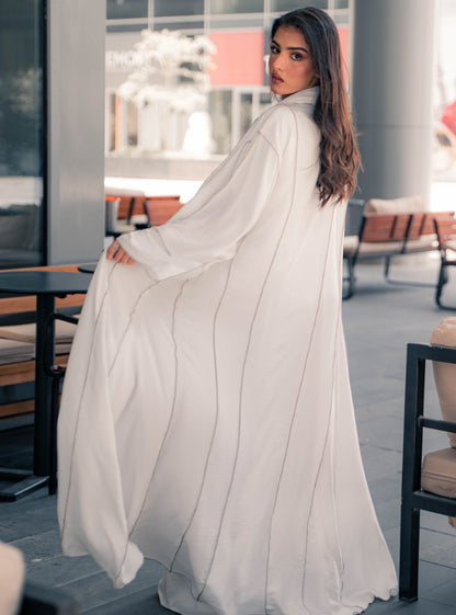 White Abaya - mocha thread color