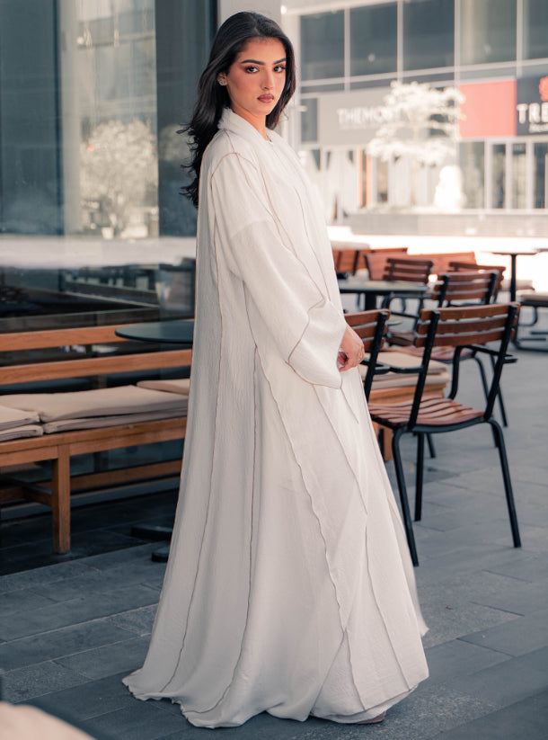 White Abaya - mocha thread color