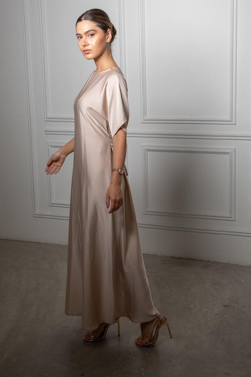 Shimmer Double Abaya - Gold Peach Shade