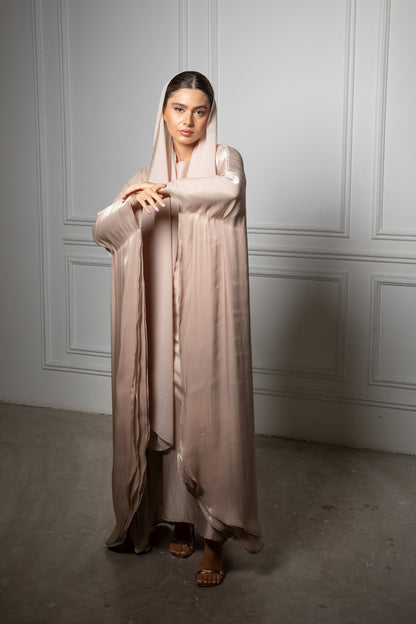 Shimmer Double Abaya - Gold Peach Shade