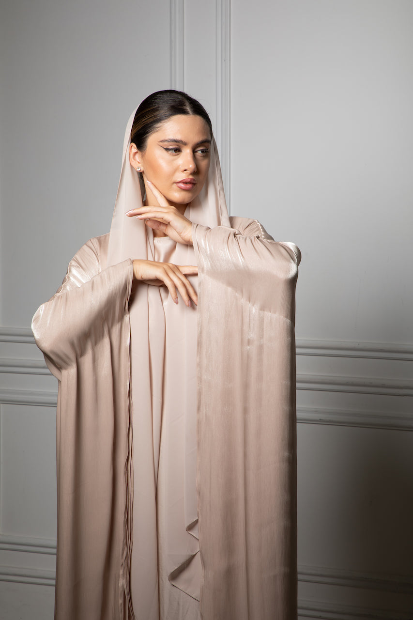 Shimmer Double Abaya - Gold Peach Shade