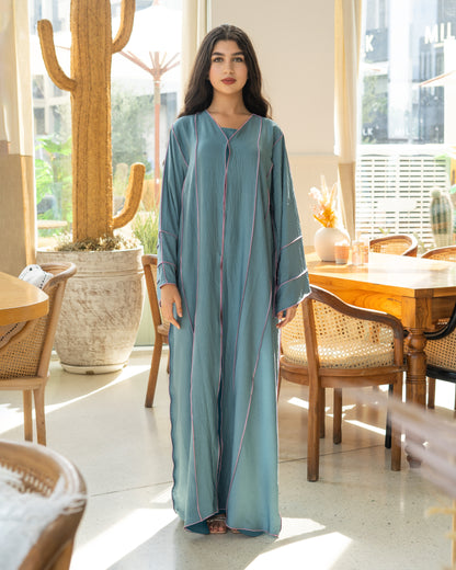 Dreamy Blue Abaya - Pink Thread