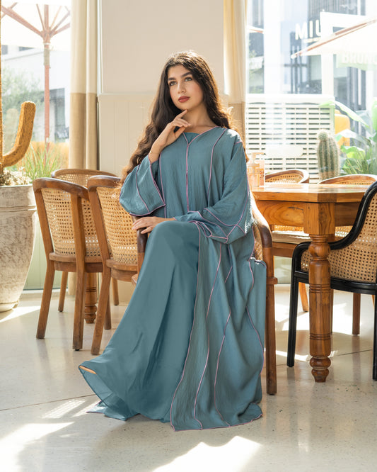 Dreamy Blue Abaya - Pink Thread