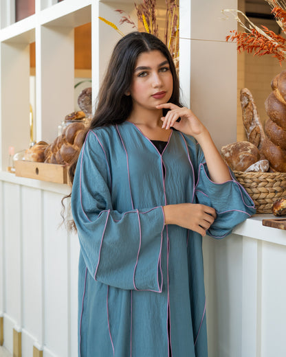 Dreamy Blue Abaya - Pink Thread