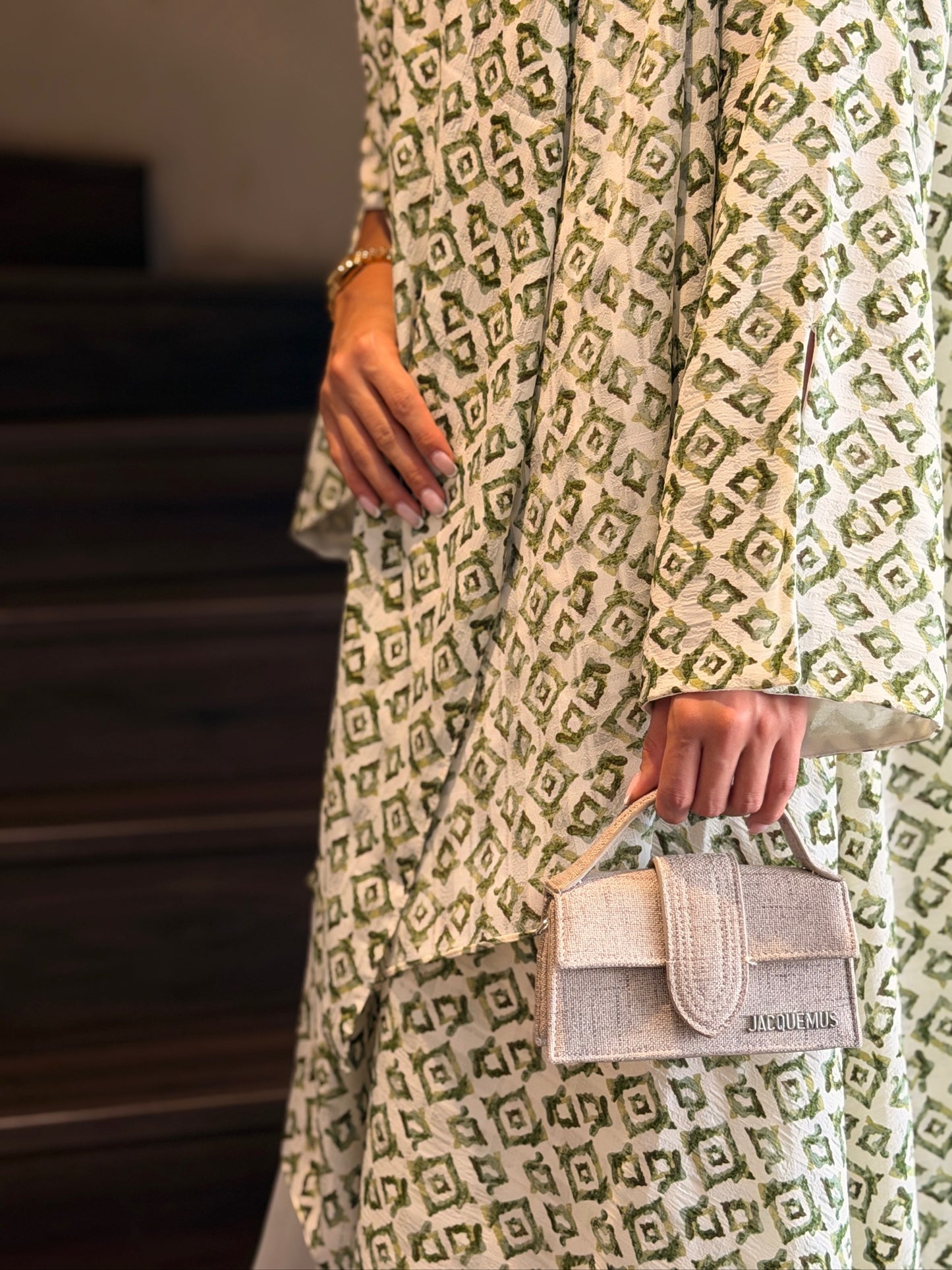Printed Linen Abaya - Matcha Kiss