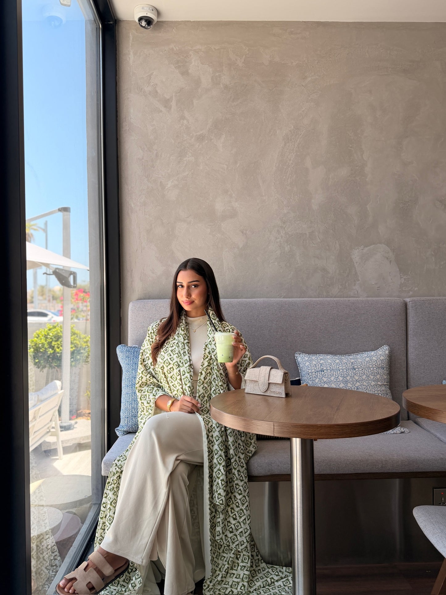 Printed Linen Abaya - Matcha Kiss